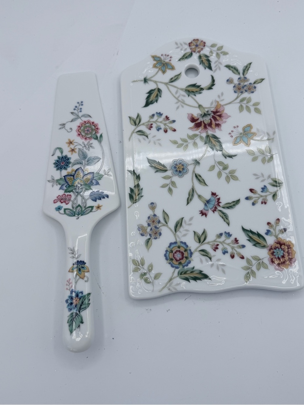 Andrea by Sadek Porcelain Floral Rectangle Serving Tray w/ Server Set 11"
